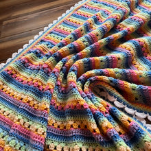 Load image into Gallery viewer, 6-Day Retro Rainbow Baby Blanket Crochet Pattern by Betty McKnit