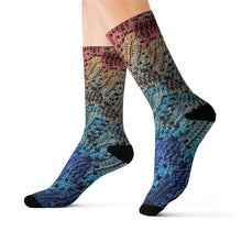 Load image into Gallery viewer, Crochet Texture Gradient Sublimation Socks — Colorful Ombre Pattern Crew Socks