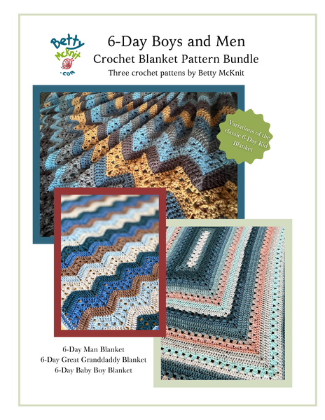 6-Day Boys and Men Blanket Patterrn Bundle Crochet by Betty McKnit