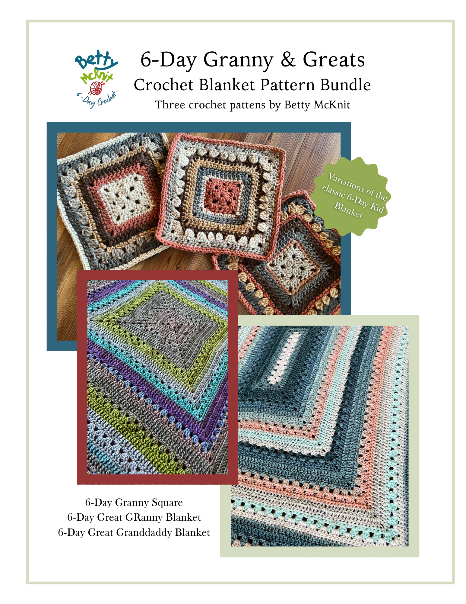 Betty 6-Day Granny Square Crochet Patterns by Betty McKnit
