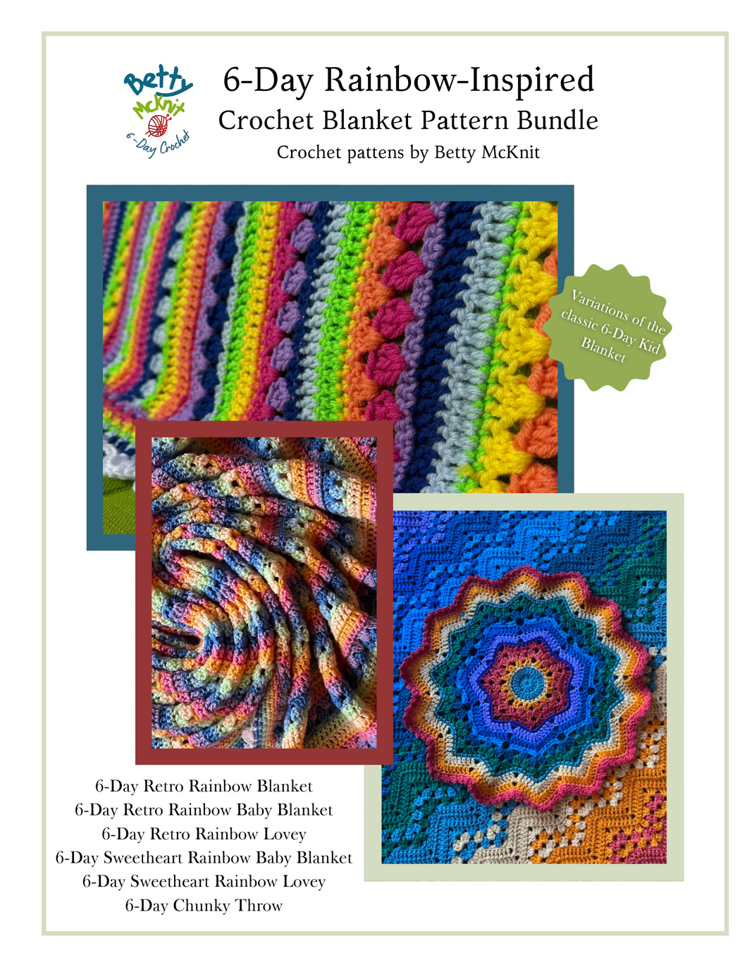 6-Day Crochet Rainbow-Inspired Bundle - Crochet Patterns by Betty McKnit