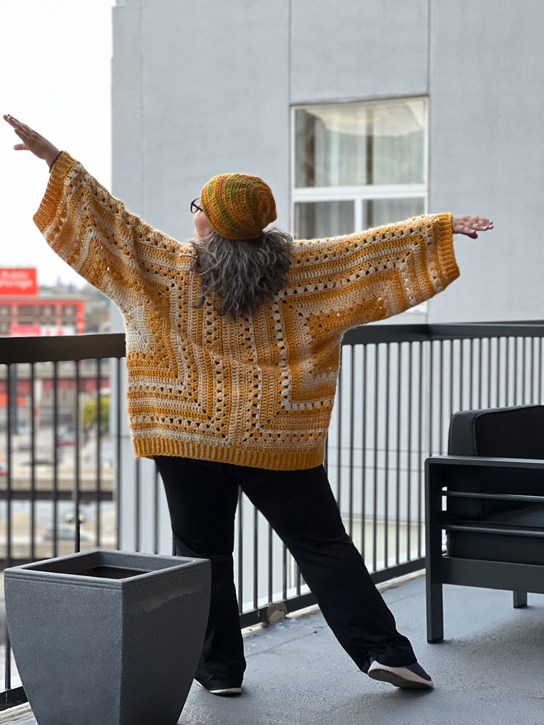 6-Day Hexagon Cardigan Crochet Pattern by Betty McKnit